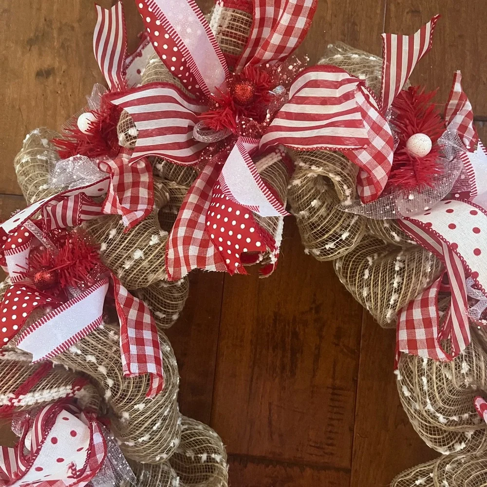 Valentines Day 55” 4 1/2’ Fireplace Door Tabletop GARLAND Red White Plaid Burlap